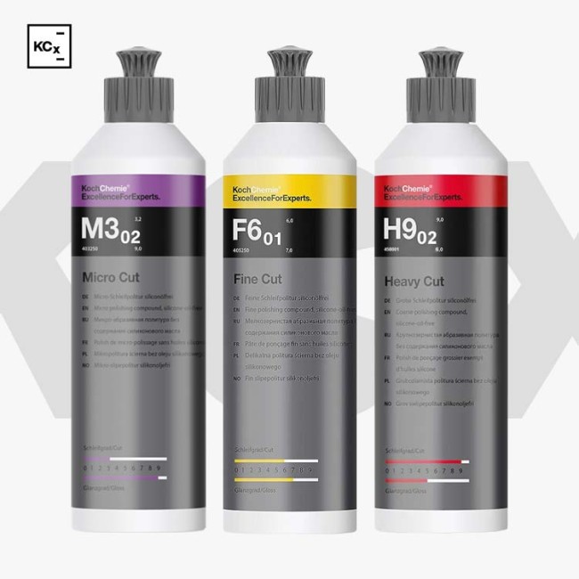Koch Chemie Politur Set: Heavy Cut H9.02 (250ml) + Fine Cut F6.01 (250ml) + Micro Cut M3.02 (250ml)