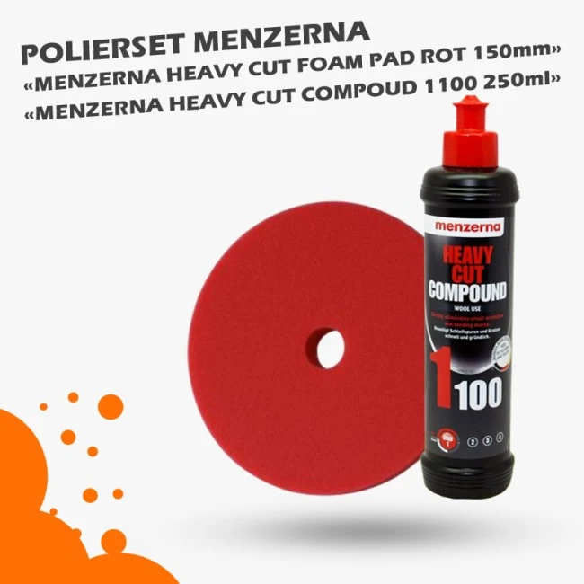 Menzerna Politur Heavy Cut Compound 1100 250ml + Menzerna Polierpad Heavy Cut Foam Rot 150mm
