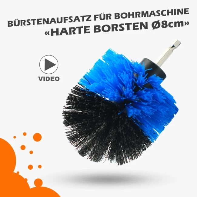 Bürstenaufsatz für Bohrmaschine, Harte Borsten 8cm Durchmesser